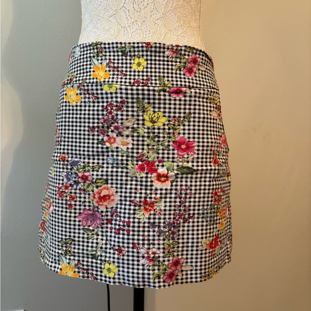 Floral Checkered Mini Skirt